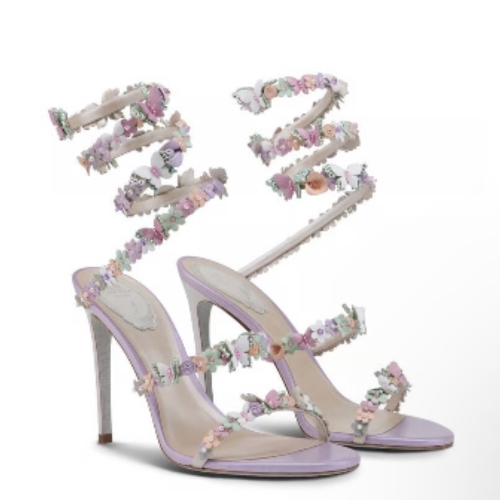 Rene Caovilla Lavender Bouquet Satin-Lamb Heels